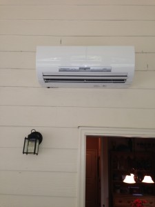 A wall mounted unit in a sunroom